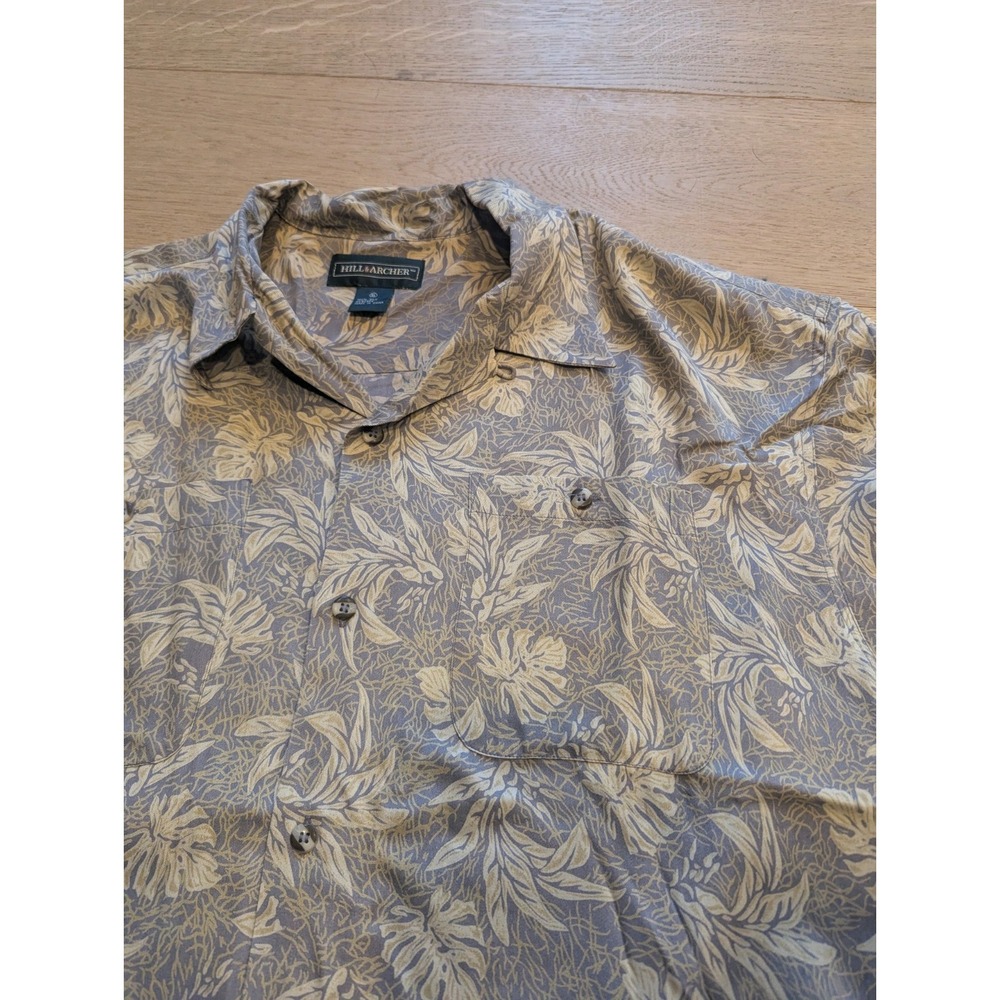 Hill & Archer Shirt Mens Size XL beige leaf tropical Short Sleeve silk‎